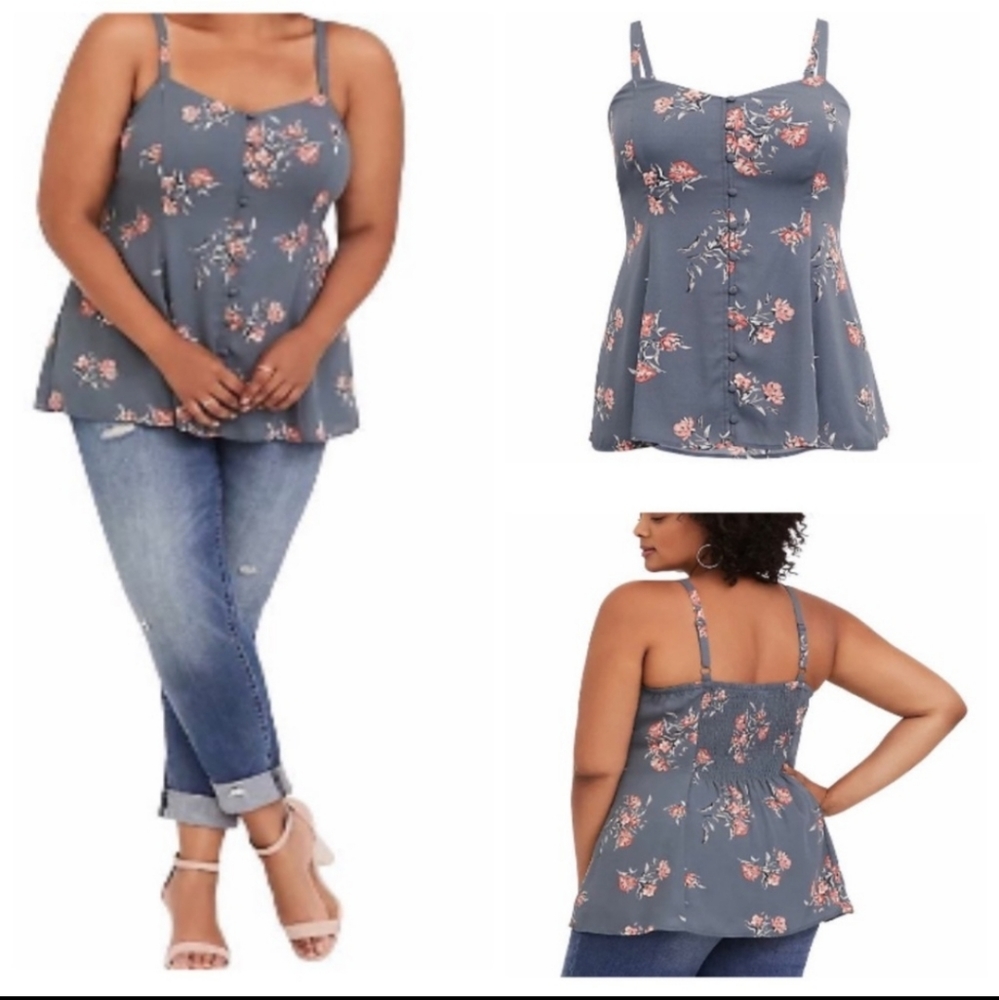 TorridStone Grey Floral Georgette Button Cami